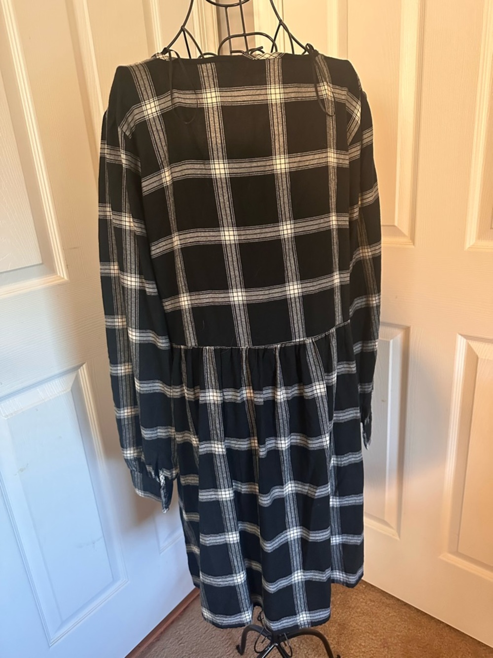 Knox Rose Womens Black & White Plaid Boho Long Sleeve Babydoll Tunic Dress XL - Picture 4 of 6